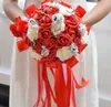 Blommor nyaste bröllop buketter billiga handgjorda konstgjorda lila beige rosor första klass kvalitet brudar buketor240a