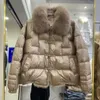 Kış Sonbahar Moda Kadınlar Duck Ceket Aşağı Gevşek Vintage Parka Dış Giyim Tilki Kürk Yaka Ladies Puffer Ceket Kadın 240105