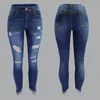 Jeans da donna Donna Casual Capris Pantaloni Nappe strappate Fori per il ginocchio Distressed Vintage Sbiancato Vita bassa Alta qualità elastica