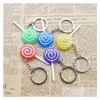 Nyckelringar Simation Snacks Candy Lollipop Form Key Chain Lovely Rainbow Color Ring Mticolor Random Send Drop Leverans smycken DHSLJ