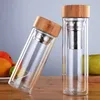 300/400/500ML Garrafa de água de vidro de parede dupla Filtros de aço inoxidável Tampa de bambu Viagem para casa Drinkware Tea Infuser Office Tea Cup 240105