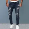 Men Straight Fit Jeans Retro Style Stylish Men's Ripped Slim Breathable Fabric Hop Streetwear Mid Waist 240104