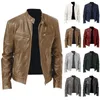 Mänskinnjacka Stand Collar Slim Pu Leather Jackets Spring Autumn Men's Motorcykel Causal Long-Sleeved Coat 240104