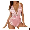 Bras Sets Role Playing Lingerie For Women Large Trim Sexy Satin Jumpsuit Sleepwear Push Up Corset Drop Delivery Apparel Underwear Wom Dhybu