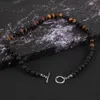 Män naturlig Map Stone Tiger Eye Lapis Lazuli Stone Beads Halsband Hematit Lava Rock Choker Neckkedja Enkla smycken 45cm/50mm 240104