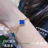 Edición de alta calidad Pulsera Luz de lujo Van Fanjia Trébol Natural Grado Cinco Flor Azul Para mujer Chapado grueso Diamante de oro de 18 quilates con caja Jun