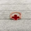 Anneaux de bande vintage Copper Dual Side Gold Red Four Leaf Clover Flower Charm Ring pour femmes bijoux avec cadeau de fête LMPQG
