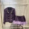 Damskie dresy 2024 Spring luksusowy moda Purple Pearl Tweed Płaszcz z piórami spodnie dla Lady DdxGZ2 1.01