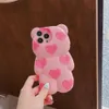 3D Cute Love Love Pink Bear Phone Case for iPhone 15 Pro 14 Plus 13 12 Pro Max 11promax Soft Silicone TPU غطاء خلفي