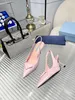 Designer High Heels Luxury Metallic Triangle Brand Formal Shoes Fashion Sexy Party Point Toe 7.5cm Wedding Nude Black Pink Blue Shiny Pointed Toe Pumpar