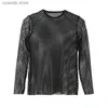 T-shirt da uomo Nuovo girocollo Scava fuori vestiti Uomo Estate Griglia Mesh Sheer Manica lunga Stile americano Plus Size Pullover T240105