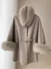 Przybysze kobiety Winter Wool Cape Modna kaszmirowa wełna Poncho Lady Real Fut Fur Cloak Fur Fur Kolejki Mankiety Streetwears 240105