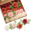 Decorative Flowers 8cm 10/20/30PCS Artificial Red Rose Foam With Stems For Wedding Bridal Shower Decorations Table Centerpieces Fake Flower