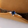 Anéis de casamento minimalista pêra corte azul real pedra gota de água zircão empilhamento fino para mulheres cor ouro feminino bandas jóias cz