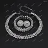 Pendant Necklaces Wedding Jewelry Set Three-Piece Rhinestone Double Row Earrings Necklace Bracelet Chain Female Accessories