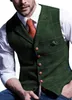 Gilet de costume pour homme en laine à carreaux crantés en tweed à chevrons décontracté formel pour homme d'affaires pour mariage vert/noir/vert/gris 240104