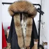Maomaokong Womens Winter Coats Rabbit Lining Jacket Natural Real Raccoon Fur Collar Parka Fox Fur Long Female Clothing 240105
