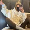 Damen Hoodies Damenbekleidung Koreanische Mode Baggy Beige Khaki Pullover Sweatshirt Briefdruck Raglanärmel Langer Hoodie Herbst 2024