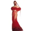 Stage Wear Red Chest Wrapping Sexy Perspective Backless Women Evening Dress Mask Festival Rave Costume Party Club Birthday Cloth