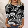 Women's T Shirts Vintage Floral Long Top Women Summer Tops Sleeve Tunic For