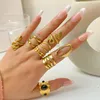 Cluster Rings Stainless Steel Gold Plated Adjustable Ring Multiple Link Twist Chain Vintage Punk Statement Geometric Open Hammered