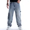 Plus Size Big Pocket Jeans da uomo Baggy Style Hip Hop Allentato Big Pocket Ragazzi Skateboard Rap Punk Distressed Pantaloni da cowboy blu Plus Size 46 1ebre