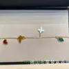 Edição sorte flor borboleta trevo pulseira feminina 18k rosa ouro amor colar corrente branco fritillaria com caixa