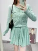 Self-portrait Sequin Long Sleeve Pleated Skirt Knitted Top Set Women