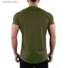 メンズTシャツジムTシャツメン半袖コットンTシャツカジュアルスリムフィットTシャツ男性フィットネスボディービルトレーニングTシャツ夏服T240105