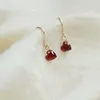 Stud Earrings Original 925 Sterling Silver 14k Gold Heart Red Crystal Hanging For Women Wedding Jewelry Novelties 2024 Trend To Sell