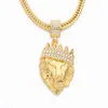 Tête de Lion pour hommes nouveau diamant clouté Hip Hop plaqué or Hiphop pendentif couronne collier PYFG