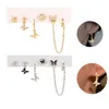 Stud Earrings Korean Silver Color Butterfly Heart Circle For Women Kpop Metal Tassel Pendant Piercing Set Trend Jewelry