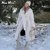 Luxe hiver Long pardessus surdimensionné revers ceinturé fausse fourrure de lapin manteau veste femme grande taille vêtements d'extérieur manteaux en peluche 240104