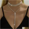 Pendant Necklaces Exaggerated Niche Fashion Rhinestone With Mtiple Layers Of Light Luxury Tassel Dinner Parties Ball Back Decoration Dhcv1