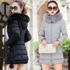 Casacos de Trench das Mulheres 2024 Inverno Mulheres Jaqueta Parka Grande Gola de Pele Com Capuz Grosso Quente Casaco Feminino Casual Outwear Moda Europeia Preto Tops