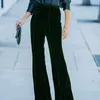 Women's Pants 2024 Autumn And Winter Solid Gold Velvet High Waist Collage Micro Flare Wide Leg Fashion Casual Formal