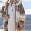 Winter Frauen Plüsch Mantel Mode Mit Kapuze Zipper Jacken Casual Übergroßen Nähte Plaid Faux Pelz Warme Damen Parka Jacke 240104