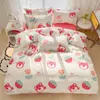 Conjuntos de cama Kawaii lavado algodão conjunto para crianças meninas bonito impressão de quatro peças com fiapos