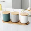 Nordisk keramisk smaksättningsburk med locksked kryddor Pot Salt Shaker Sugar Bottle Organizer Home Kitchen Supplies Lagring Set 240104