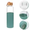 1pc açık cam fincan mini su şişeleri öğrenci su şişeleri portatif su bardağı içme bardağı bambu kapağı 240104
