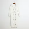 10018 XL 2024 Milan Runway Dress Printemps Revers Cou Manches Longues Mi-mollet Blanc Abricot Noir Marque Même Style Robe Femme Mode Haute Qualité DL