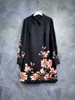 2024 Spring Floral Print Dress Black Long Rleeve Lapel Szyjka Kolanowe Dokładne sukienki T3J031512