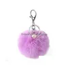 Porte-clés Longes 25 couleurs Solide Perle Fourrure De Lapin Pompon Porte-clés Fluffy Furry Fuzz Sac Personnalisé Pendentif Faux Boule Forme Pom Dhdxf