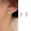 Stud Earrings Silver Color Cross Star Zircon For Women Girl Korean Four-Pointed Personality 2024 Fashion Jewellery