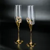 2 pezzi set bicchieri da champagne in cristallo da sposa supporto in metallo dorato flauti bicchieri da vino calice amanti delle feste regali di san valentino 200ml 240104