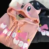 Kvinnors hoodies kawaii rosa tecknad y2k tryck överdimensionerad zip upp jacka tjockare vinter lös casual tröja harajuku studenter par