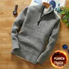 Winter Men's Fleece Thicker Sweater Half Zipper Turtleneck Warm Pullover Quality Male Slim Knitted Wool Sweaters for Spring y240104