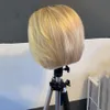 Peruaans haar 13x4 Ombre Blonde Korte Bob Pixie-cut Pruiken voor Dames 180 Dichtheid Blonde Kanten Voorkant Pruik Transparant Kant Synthetische Pruik