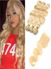 Indian Virgin Hair Extensions Body Wave-bundels met 4X4 vetersluiting Midden driedelige 613 kleur blond haar inslagen met 4X47325555