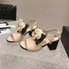 Sandaler Storlek 34-41 Sommarskor för kvinnor äkta läder chunky klackar blommor bow-knot sandalier öppna tår designer